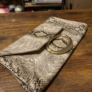 Colin & Colette Elegant Snake Print Clutch with Gold Accent